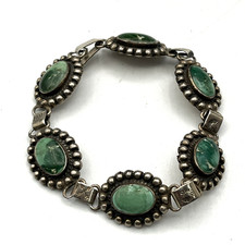 Vintage Fred Harvey Era Bracelet Sterling Green Turquoise Bracelet 6.75"