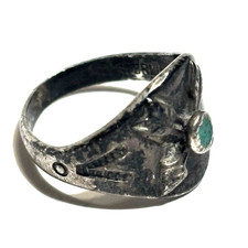 Fred Harvey Era Ring Stamped Sterling Silver Turquoise Vintage Southwest Arrows - Additional view 1