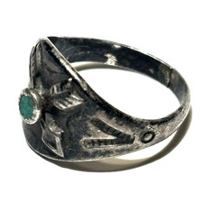Fred Harvey Era Ring Stamped Sterling Silver Turquoise Vintage Southwest Arrows - Additional view 5