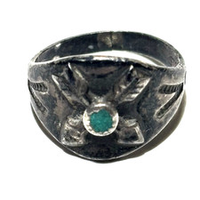 Fred Harvey Era Ring Stamped Sterling Silver Turquoise Vintage Southwest Arrows - Additional view 8