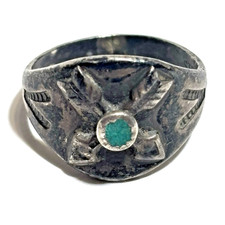 Fred Harvey Era Ring Stamped Sterling Silver Turquoise Vintage Southwest Arrows