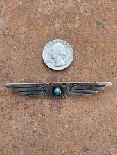 Early Fred Harvey Sterling Silver Turquoise Thunderbird Pin 3” Native American - Additional view 4