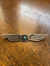 Early Fred Harvey Sterling Silver Turquoise Thunderbird Pin 3” Native American