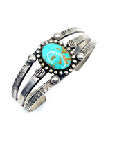 VTG Fred Harvey Era Silver Turquoise Cuff Bracelet Petite 3-Rail Native American - Additional view 1