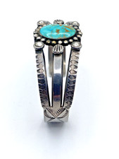 VTG Fred Harvey Era Silver Turquoise Cuff Bracelet Petite 3-Rail Native American - Additional view 2