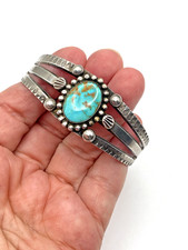 VTG Fred Harvey Era Silver Turquoise Cuff Bracelet Petite 3-Rail Native American - Additional view 13