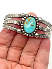 VTG Fred Harvey Era Silver Turquoise Cuff Bracelet Petite 3-Rail Native American - Additional view 14
