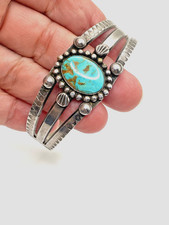 VTG Fred Harvey Era Silver Turquoise Cuff Bracelet Petite 3-Rail Native American - Additional view 15