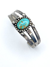 VTG Fred Harvey Era Silver Turquoise Cuff Bracelet Petite 3-Rail Native American - Additional view 3