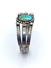 VTG Fred Harvey Era Silver Turquoise Cuff Bracelet Petite 3-Rail Native American - Additional view 4