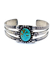 VTG Fred Harvey Era Silver Turquoise Cuff Bracelet Petite 3-Rail Native American - Additional view 5