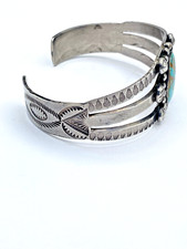 VTG Fred Harvey Era Silver Turquoise Cuff Bracelet Petite 3-Rail Native American - Additional view 7