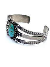 VTG Fred Harvey Era Silver Turquoise Cuff Bracelet Petite 3-Rail Native American - Additional view 9