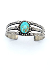 VTG Fred Harvey Era Silver Turquoise Cuff Bracelet Petite 3-Rail Native American