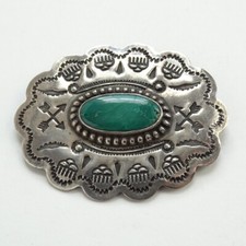 Vintage Fred Harvey Era Navajo Oval Concho Pin Brooch Turquoise Sterling Stamped - Additional view 2