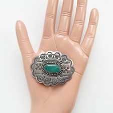 Vintage Fred Harvey Era Navajo Oval Concho Pin Brooch Turquoise Sterling Stamped - Additional view 4