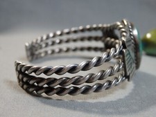 Fred Harvey Era NAVAJO Hachita TURQUOISE Coin Silver THUNDERBIRD 32g Bracelet - Additional view 8
