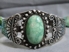 Fred Harvey Era NAVAJO Maisels CARICO LAKE TURQUOISE Sterling Silver 43g CUFF - Additional view 2