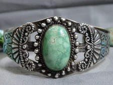 Fred Harvey Era NAVAJO Maisels CARICO LAKE TURQUOISE Sterling Silver 43g CUFF - Additional view 14