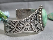 Fred Harvey Era NAVAJO Maisels CARICO LAKE TURQUOISE Sterling Silver 43g CUFF - Additional view 6