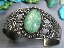 Fred Harvey Era NAVAJO Maisels CARICO LAKE TURQUOISE Sterling Silver 43g CUFF