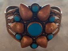 Vintage Fred Harvey Era Copper And Turquoise Bracelet - Additional view 1