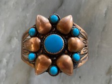 Vintage Fred Harvey Era Copper And Turquoise Bracelet