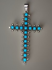 Fred Harvey Era, Bell Trading Co Sterling Silver 925 Turquoise Cross Pdnt. 2.75”
