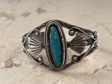 Vintage Fred Harvey Era Bell Sterling 925 Turquoise Ornate Cuff Bracelet - Additional view 14