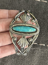 Vintage Fred Harvey Era Bell Sterling 925 Turquoise Ornate Cuff Bracelet - Additional view 17
