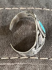 Vintage Fred Harvey Era Bell Sterling 925 Turquoise Ornate Cuff Bracelet - Additional view 18