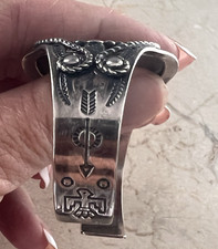 Vintage Fred Harvey Era Bell Sterling 925 Turquoise Ornate Cuff Bracelet - Additional view 6