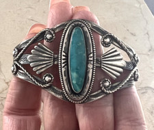 Vintage Fred Harvey Era Bell Sterling 925 Turquoise Ornate Cuff Bracelet - Additional view 8