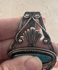 Vintage Fred Harvey Era Bell Sterling 925 Turquoise Ornate Cuff Bracelet - Additional view 9