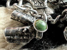 Vtg SOUTHWESTERN FRED HARVEY ERA 11-CHARM BRACELET ster. snake eye turquoise 7