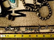 Vtg SOUTHWESTERN FRED HARVEY ERA 11-CHARM BRACELET ster. snake eye turquoise 7