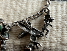 Vtg SOUTHWESTERN FRED HARVEY ERA 11-CHARM BRACELET ster. snake eye turquoise 7