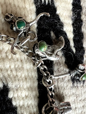 Vtg SOUTHWESTERN FRED HARVEY ERA 11-CHARM BRACELET ster. snake eye turquoise 7
