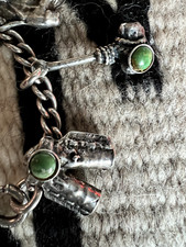 Vtg SOUTHWESTERN FRED HARVEY ERA 11-CHARM BRACELET ster. snake eye turquoise 7