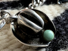 Vtg SOUTHWESTERN FRED HARVEY ERA 11-CHARM BRACELET ster. snake eye turquoise 7