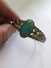 Signed JP Vtg THUNDERBIRDS Navajo Sterling Silver Turquoise BRACELET Fred Harvey