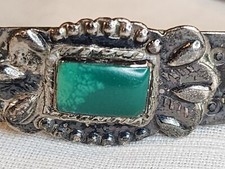 NAVAJO Fred Harvey Era, Sterling Silver Bracelet, Green Cerillo Turquoise NICE! - Additional view 1