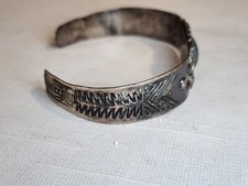 NAVAJO Fred Harvey Era, Sterling Silver Bracelet, Green Cerillo Turquoise NICE! - Additional view 8