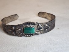 NAVAJO Fred Harvey Era, Sterling Silver Bracelet, Green Cerillo Turquoise NICE!