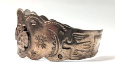 Vintage Fred Harvey Era Sterling Silver Cuff Bracelet Green Stone Navajo - Additional view 2