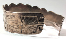 Vintage Fred Harvey Era Sterling Silver Cuff Bracelet Green Stone Navajo - Additional view 3
