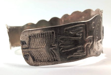 Vintage Fred Harvey Era Sterling Silver Cuff Bracelet Green Stone Navajo - Additional view 6