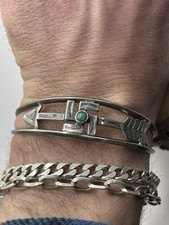 VTG Fred Harvey Era Sterling Silver Turquoise Whirling Log Arrow Cuff Bracelet - Additional view 16