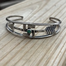 VTG Fred Harvey Era Sterling Silver Turquoise Whirling Log Arrow Cuff Bracelet - Additional view 20