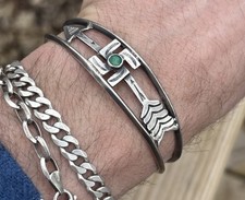 VTG Fred Harvey Era Sterling Silver Turquoise Whirling Log Arrow Cuff Bracelet